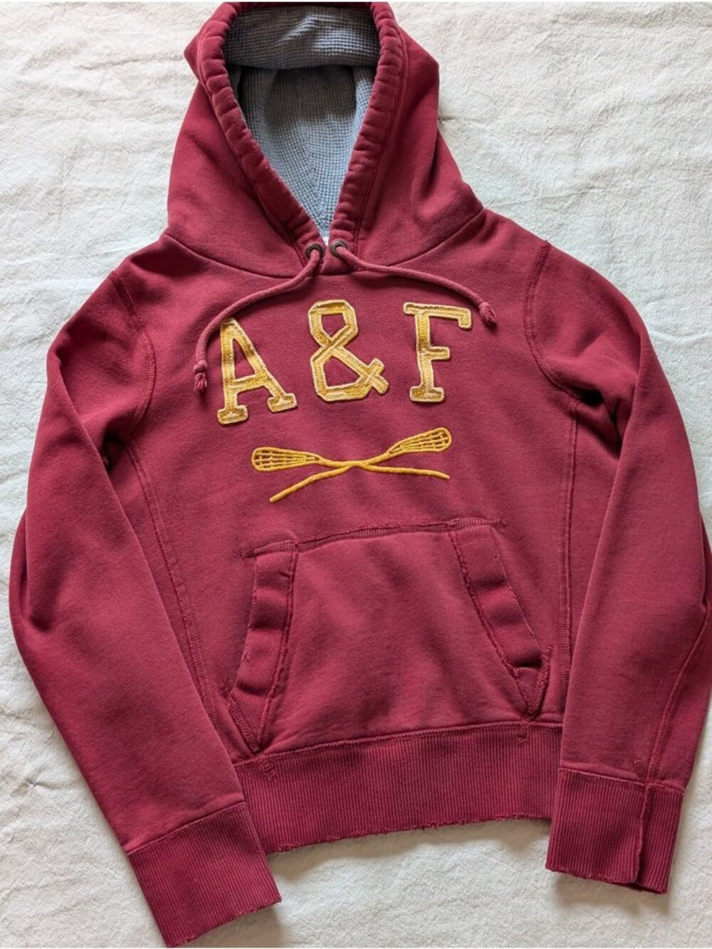 Abercrombie Fitch Vintage Lacross Heavy Weave Varsity Style Muscle Hoodie Small